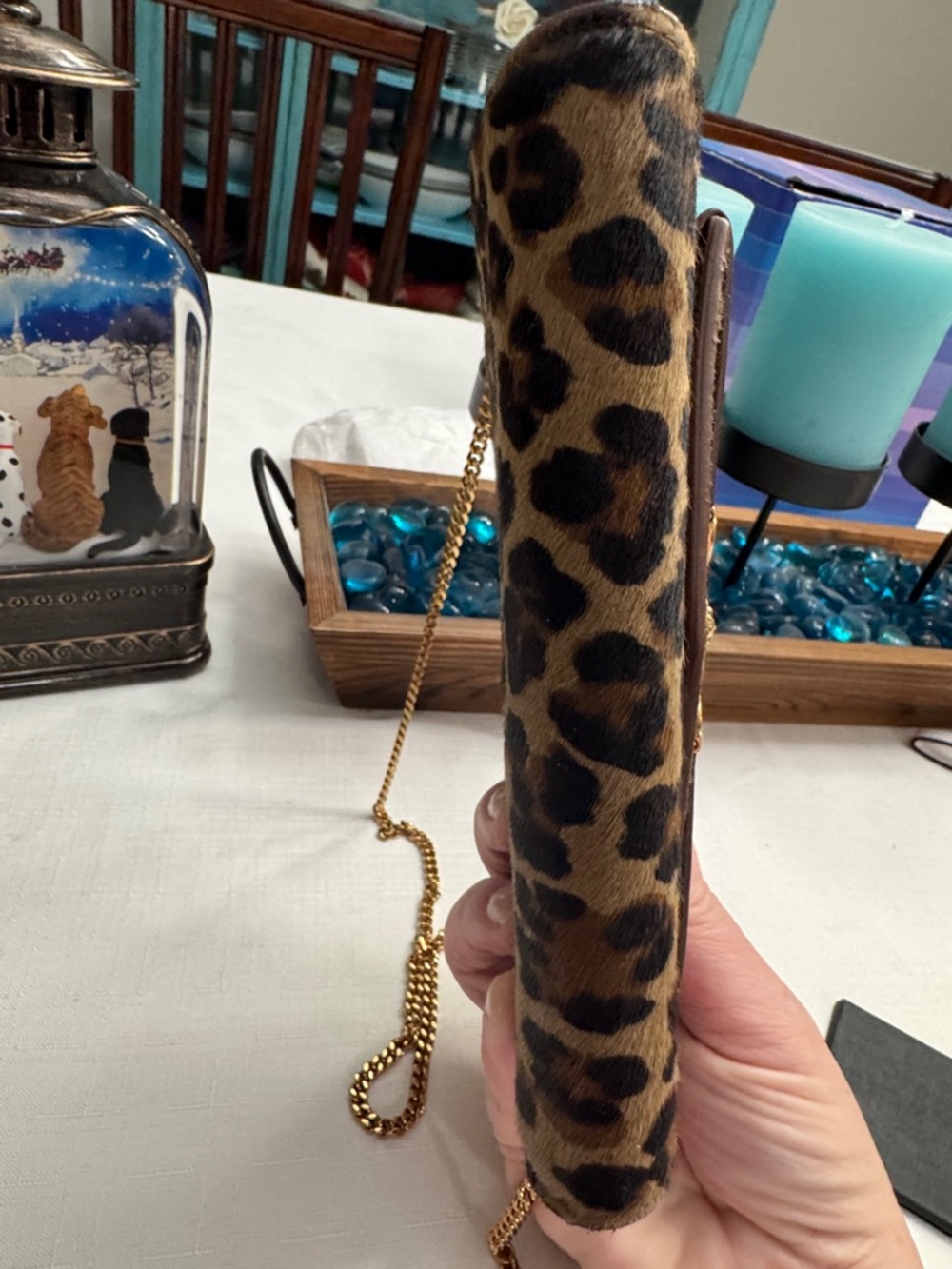 Versace Medusa '95 Leopard Wallet on  gold chain  7" L x 1" W x 4" H. - Picture 5 of 14
